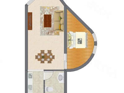 1室2厅 53.30平米户型图
