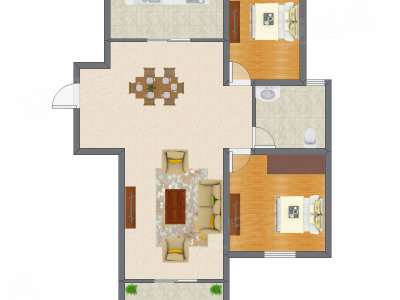2室1厅 88.75平米户型图