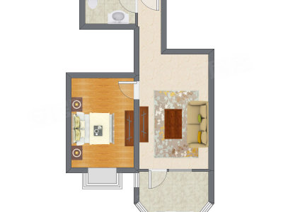 1室1厅 60.17平米户型图
