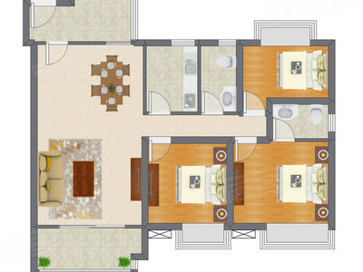 3室2厅 90.86平米户型图