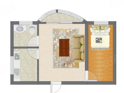 1室1厅 37.59平米户型图