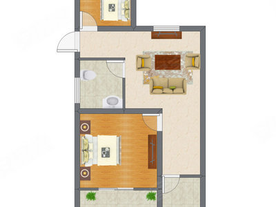 2室1厅 47.53平米户型图