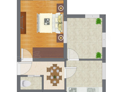 1室1厅 31.64平米户型图