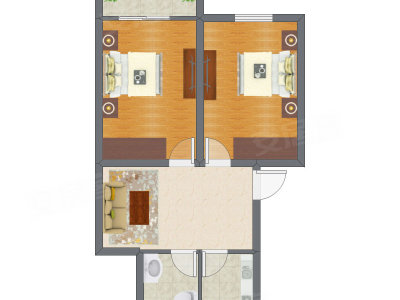 2室1厅 68.88平米户型图