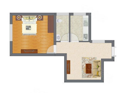 1室1厅 44.45平米户型图