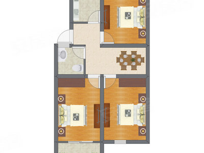 3室1厅 50.44平米