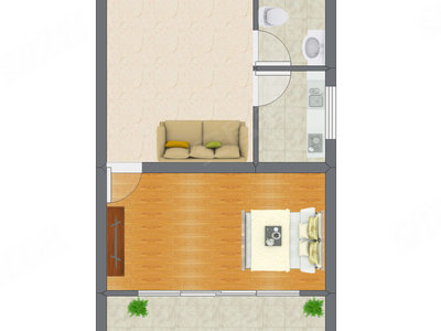 1室1厅 35.82平米户型图