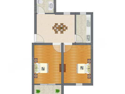2室1厅 64.00平米户型图