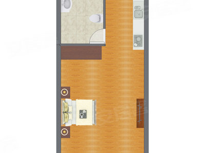 1室1厅 38.47平米户型图