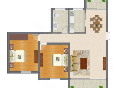 2室2厅 87.36平米户型图