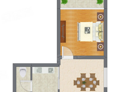 1室1厅 44.57平米户型图