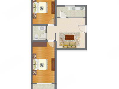 2室1厅 90.59平米户型图