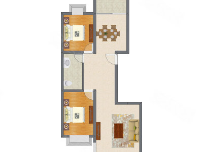 2室2厅 105.77平米户型图