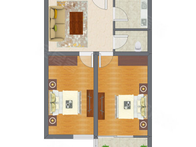 2室1厅 45.95平米