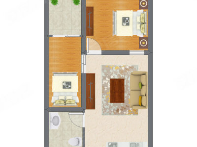 2室1厅 46.61平米户型图