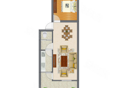 1室1厅 40.17平米户型图