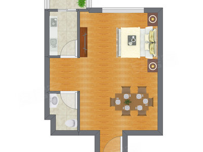 1室1厅 47.66平米户型图