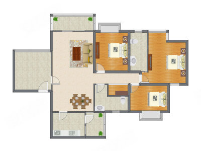 3室2厅 144.50平米户型图