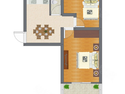 2室1厅 45.22平米户型图