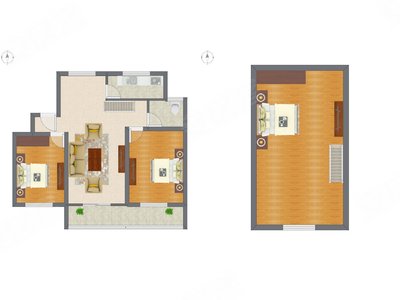 2室2厅 65.62平米