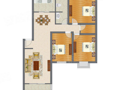 3室2厅 134.91平米户型图