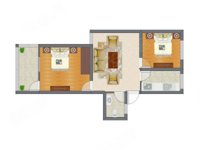 2室1厅 53.54平米户型图