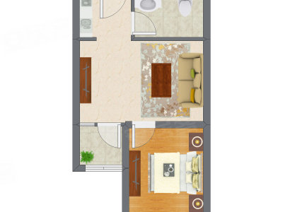 1室1厅 40.44平米户型图
