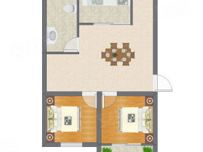 2室1厅 74.00平米户型图