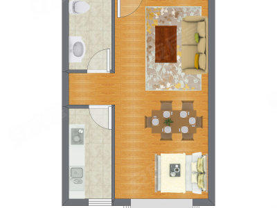 1室2厅 51.72平米户型图
