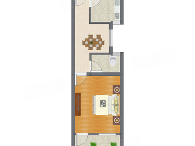1室1厅 45.22平米户型图