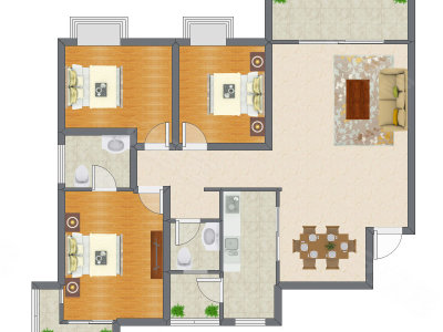 3室2厅 126.00平米户型图