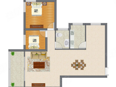 2室2厅 81.74平米户型图