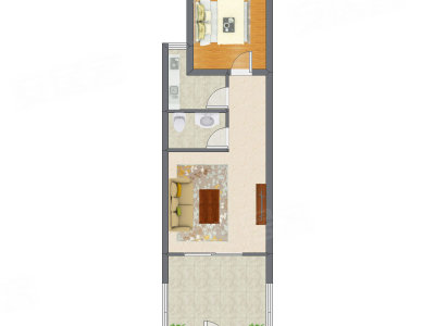 1室1厅 63.75平米户型图