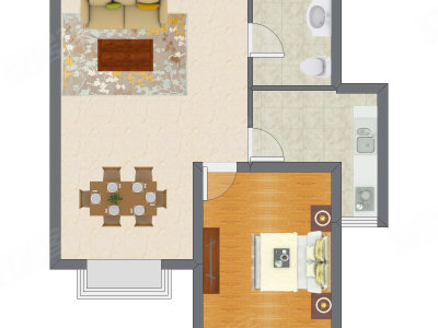 1室2厅 60.00平米户型图