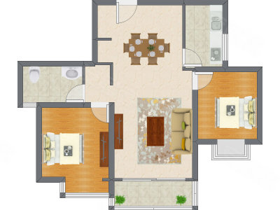 2室2厅 92.29平米户型图