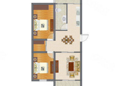2室1厅 59.97平米户型图