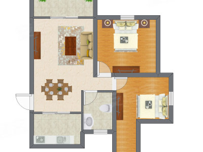 2室1厅 52.51平米户型图