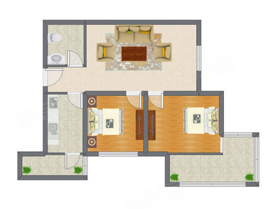 2室1厅 96.45平米户型图