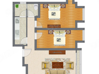 2室1厅 76.85平米户型图