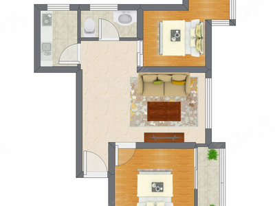 2室1厅 53.65平米户型图