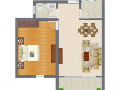 1室1厅 47.30平米户型图