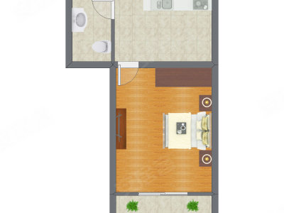 1室0厅 34.39平米户型图