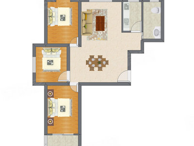 3室2厅 91.11平米户型图