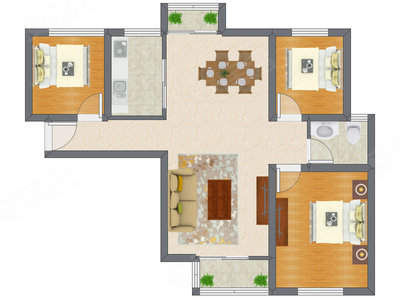 3室2厅 89.79平米户型图
