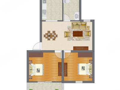 2室2厅 57.59平米户型图
