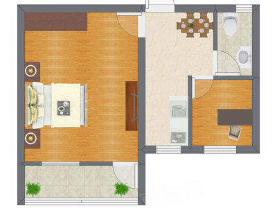 1室1厅 34.69平米户型图
