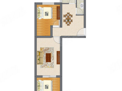 1室2厅 54.41平米户型图