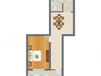 1室1厅 59.11平米户型图