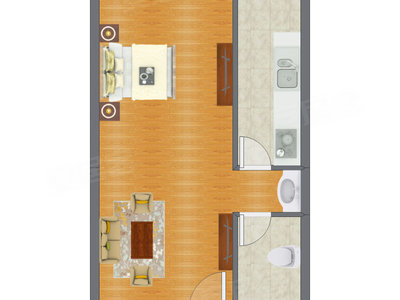 1室1厅 57.71平米户型图