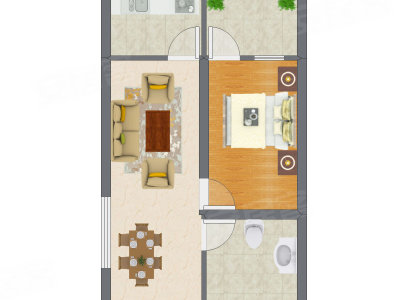 1室2厅 47.53平米户型图